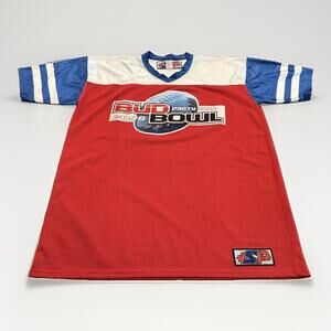 Vintage SP Mens Red White Blue Bud Party Zone 2006 Bowl Hockey Jersey Size 3XL